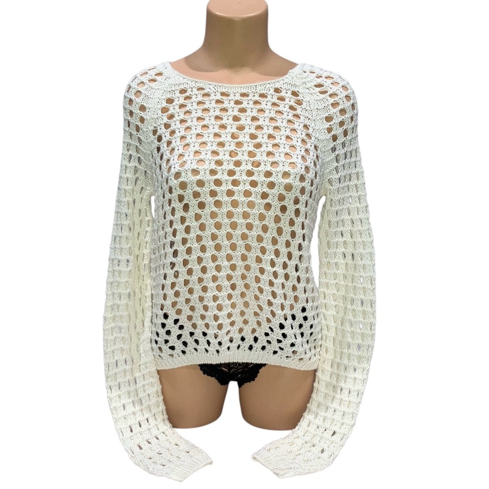 *5 for $25!* Y2K Mudd Cream Off White Ivory Chunky Open Knit Sweater Cotton Sz L